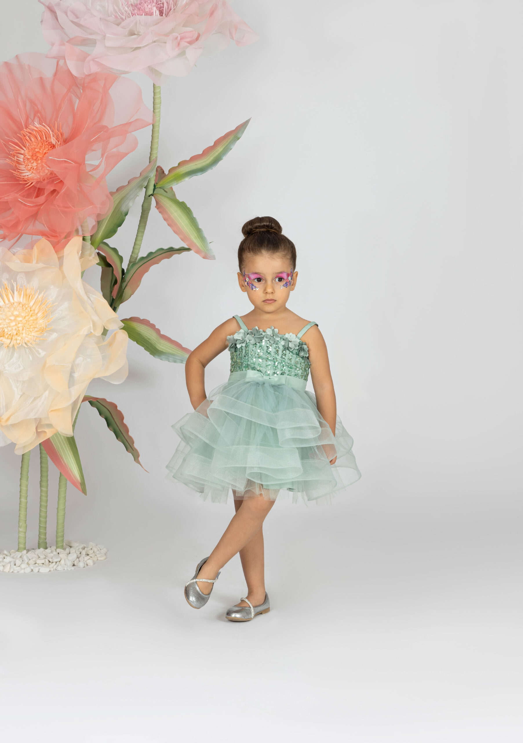 Kız Bebek Mint Yeşili Payetli Tül Abiye Elbise