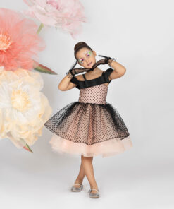 Kız Çocuk Puantiyeli Tül Abiye Elbise ve Eldiven Seti