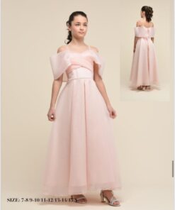 Kız Çocuk Pembe Tül Detaylı Abiye Elbise