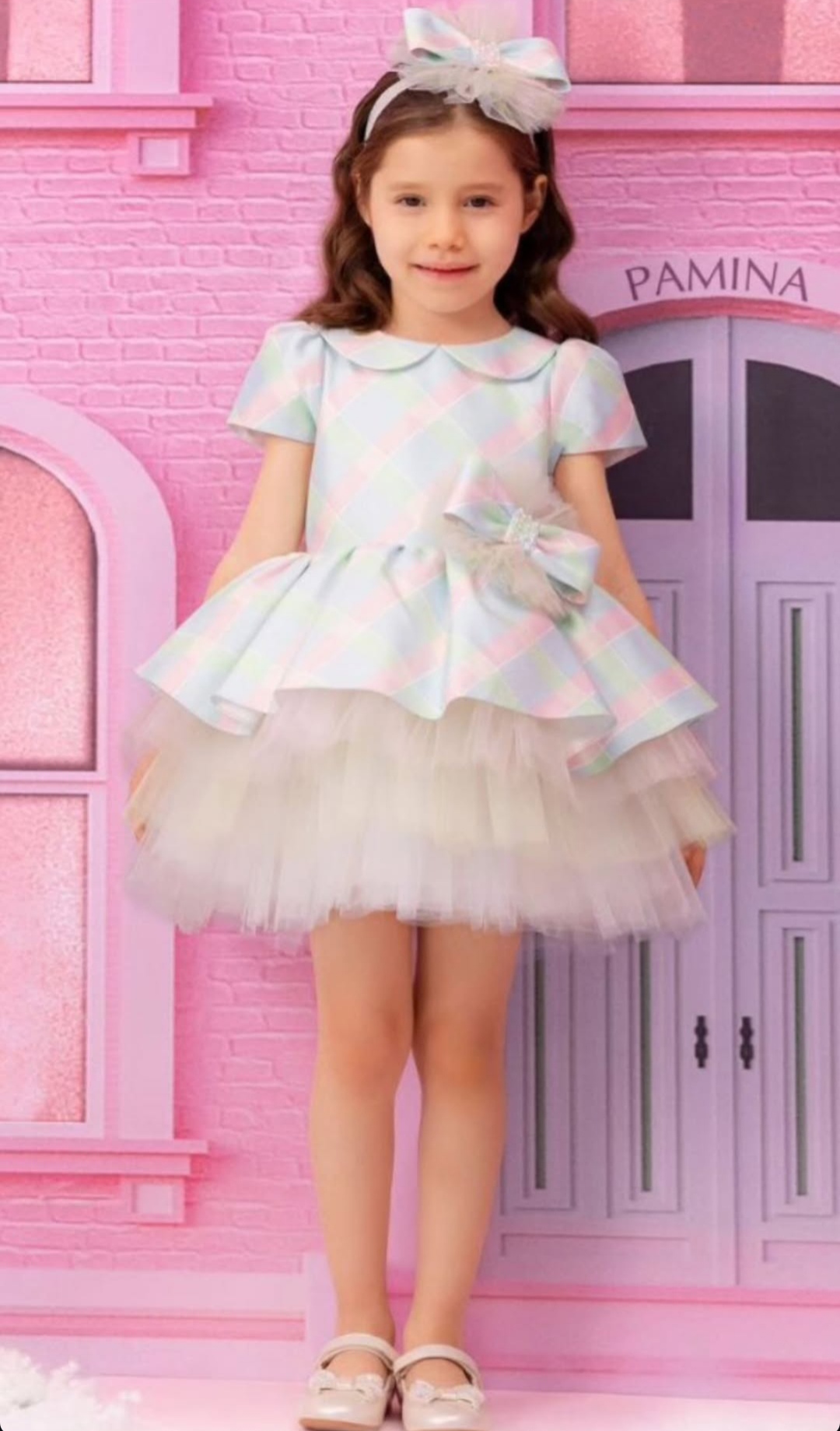 Kız Çocuk Desenli Elbise ve Saç Bandı Takım