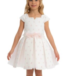 Kız Çocuk Beyaz Desenli Abiye Elbise
