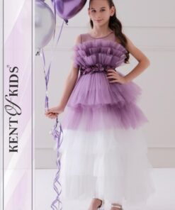 Kız Çocuk Mor-Beyaz Tül Detaylı Elbise