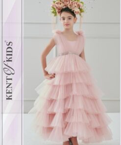 Kız Çocuk Pembe Tül Detaylı Abiye Elbise