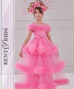 Kız Çocuk Pembe Tül Detaylı Abiye Elbise