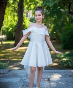 Kız Çocuk Beyaz Asimetrik Elbise