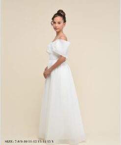 Kız Çocuk Krem Tül Detaylı Abiye Elbise