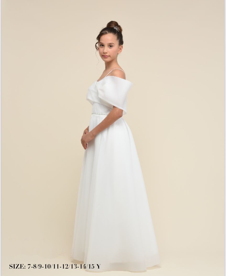 Kız Çocuk Krem Tül Detaylı Abiye Elbise