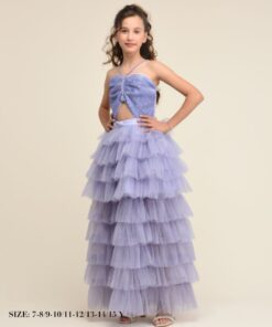 Kız Çocuk Mor Tül Detaylı Abiye Elbise