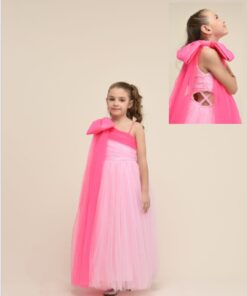 Kız Çocuk Tül Detaylı Pelerinli Abiye Elbise