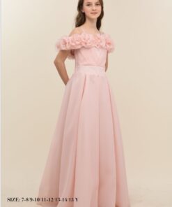 Kız Çocuk Pembe Çiçek Detaylı Tül Abiye Elbise